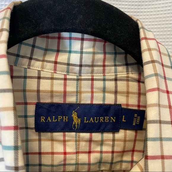 Ralph Lauren Mens Classic Fit Button Up Shirt in Cream/Brown/Red Plaid - Picture 5 of 8